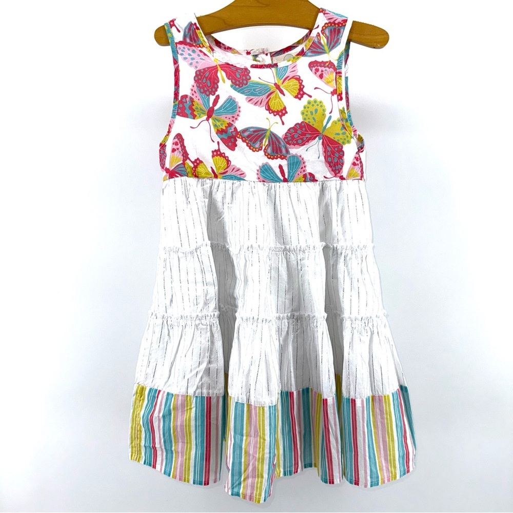 Peek Multicolor Butterfly and Silver Striped Girls Sun Dress